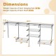 Dimensions of the 4-8 feet closet organizer with 7 shelves and 5 hanging rods, designed for laundry and bedroom use.