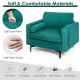 Modern accent chair in teal suede fabric with armrest storage pockets, designed for comfort and style in any room.