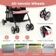 All-terrain wheels of the pink toddler travel stroller featuring shockproof, non-slip design for stability on various.