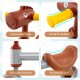 Close-up of the cute horse head design and anti-slip TPE handlebars on a brown baby balance bike for toddlers.