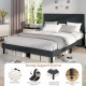 Queen size upholstered bed frame in dark gray with tufted headboard, sturdy slats, and adjustable foot pads for.
