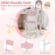 Child-friendly chair with inclined backrest and smooth seat, featuring pink finish and solid pine wood legs for.
