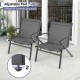 Set of 2 grey patio chairs with heavy-duty metal frame and adjustable foot pads for outdoor comfort and stability.