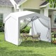 Pop-up canopy tent with white 210D polyester fabric and mesh netting, ideal for outdoor events and easy to transport.
