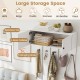 Wall-mounted coat rack in white featuring a spacious top cabinet and 5 sturdy hooks for versatile entryway storage.
