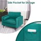 Teal modern accent chair with side pocket for storage, made of suede fabric, perfect for living room or office use.