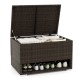 PE rattan storage bin with waterproof liner, featuring a shoe rack and soft close lid, perfect for patio cushion.