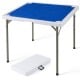 Square 35-inch folding mahjong table with navy felt surface and cup holders, ideal for four players, for home or.