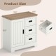 Farmhouse sideboard buffet cabinet with sliding doors, featuring three drawers and a white finish for kitchen.
