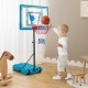 Kids basketball hoop with adjustable height, sturdy rim, and wheels for easy indoor or outdoor play.