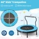 40-inch kids' trampoline in blue with padded edge and foam handle, suitable for indoor and outdoor fun for ages 3-6.