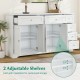 Buffet sideboard with white finish, featuring 2 adjustable shelves and 6 drawers for organized storage in modern decor.