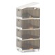 Stackable 4-cube storage bin with detachable wheels, featuring a top and front opening for easy access and mobility.