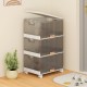 Three-cube stackable storage bin with detachable wheels, featuring a top and front opening for easy access and mobility.