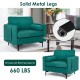 Modern accent chair in teal suede with solid metal legs, featuring armrest storage pockets and a 660 lbs capacity.