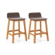 Set of 2 brown acacia wood bar stools with backrests and footrests, perfect for porch or backyard use.