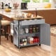 Rolling kitchen island cart in gray with spacious countertop, large drawer, adjustable shelves, and spice rack for.