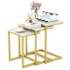 Stackable 3-piece coffee end table set in white with gold steel frame, ideal for living room or office use.