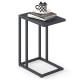 C-shaped side table in dark gray with spacious top, sturdy metal frame, and adjustable foot pads for stability.