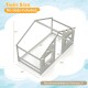 Twin size house bed frame in grey with LED lights, slat-free design, and dimensions for a cozy kids' sleep space.