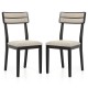 Set of 2 modern dining chairs with black rubber-wood legs and beige linen-feel fabric, ideal for dining rooms.