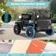 Kids ride-on truck with spring suspension system, black color, designed for smooth rides on various surfaces.