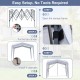 Pop up canopy tent with 4 sidewalls and mesh netting, featuring easy setup and portable wheeled bag for outdoor events.