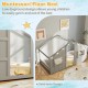 Twin size Montessori floor bed in grey with house shape and LED lights, designed for kids' safety and play.