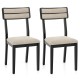 Set of 2 modern dining chairs with black frames and beige linen-feel fabric, ideal for dining rooms and kitchens.