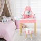 Kids vanity set featuring a rabbit design, round mirror, and storage drawer, perfect for playrooms or bedrooms.