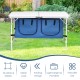 Height adjustable folding camping table in blue with storage lockers, lightweight design for easy transport and.