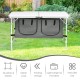 Height adjustable gray folding camping table with large storage area, lightweight design, and durable aluminum.