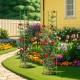 Green garden trellis with adjustable height, supporting climbing plants and enhancing flowerbeds in a vibrant garden.