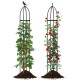 Two black garden obelisk trellises for climbing plants, featuring sturdy PE-coated metal and decorative heads for.