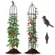Two black garden obelisk trellises for climbing plants, featuring decorative bird heads and sturdy PE-coated metal.