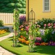 Two black garden obelisk trellises for climbing plants, featuring decorative heads and sturdy PE-coated metal.