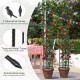 Garden obelisk trellis set in black, featuring decorative heads and textured metal tubes for climbing plants support.