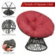Rattan Papasan chair with dark red cushion, featuring a sturdy steel frame and adjustable footpad for comfort.