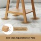 Teak wood shower bench with adjustable foot pads, slatted design for water drainage, ideal for shower supplies and.