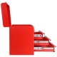 Portable red garage mechanic tool cabinet box with three drawers and top tray for easy tool access and transportation.