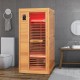 Single person far infrared wooden sauna made of Canadian hemlock, featuring a tempered glass door and dual control.