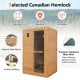 2-person far infrared sauna room made of Canadian hemlock, featuring a tempered glass door and free red light therapy.