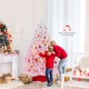 7FT artificial Christmas tree with 456 flocked branch tips, featuring a folding metal stand for easy setup in any space.