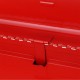 Close-up of the red portable garage mechanic tool cabinet box showing the hinge and drawer mechanism for easy access.