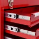 Close-up of the red Portable Garage Mechanic Tool Cabinet with three drawers and smooth metal slides for easy access.