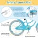 Close-up of the 20-inch kids bike's front hand brake and sturdy kickstand, featuring a dual brake system for safety.