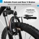 Close-up of the dual V-brakes on a kids mountain bike, featuring a handbrake for small hands and reliable stopping.