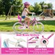Close-up of the 20-inch kids bike's ergonomic seat and non-slip pedals in rose red for safe and comfortable riding.