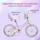 20-inch girls bike with adjustable seat, doll seat, and streamers, perfect for kids aged 8 and up.