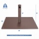 20-inch brown patio umbrella base stand made of powder-coated steel with adjustable footpads for stability on uneven.